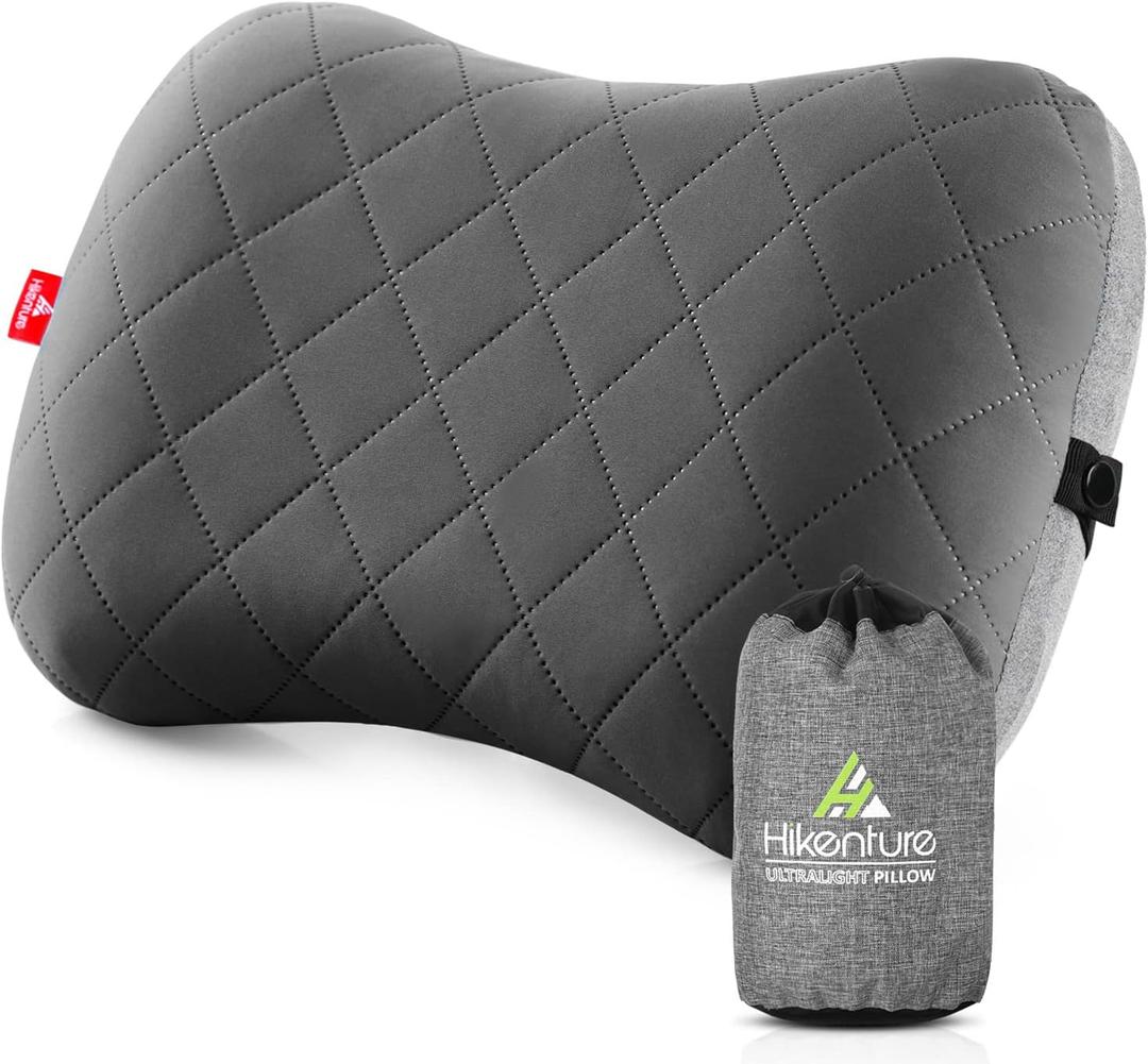 Hikenture Camping Pillow with Removable Cover - Ultralight Inflatable Pillow for Neck Lumbar Support - Upgrade Backpacking Pillow - Washable Travel Air Pillows for Camping, Hiking, Backpacking (Grey)