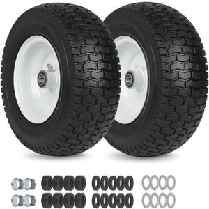 GICOOL 2 Pack, 13x5.00-6 Flat Free Lawn Mower Tire and Wheel, 13x5-6 Riding Lawnmower Tire with 3"-6" Centered Hub and 3/4" & 5/8" Bearings, Tractor Turf Tire Turf-Friendly, 2 Pack