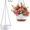 Set of 2 10 Inch Self Watering Hanging Planters for Indoor Outdoor Plants, Color Blocking Hanging Baskets Flower Pots with Drainage Hole & Removable Water-Storage Tray (White)