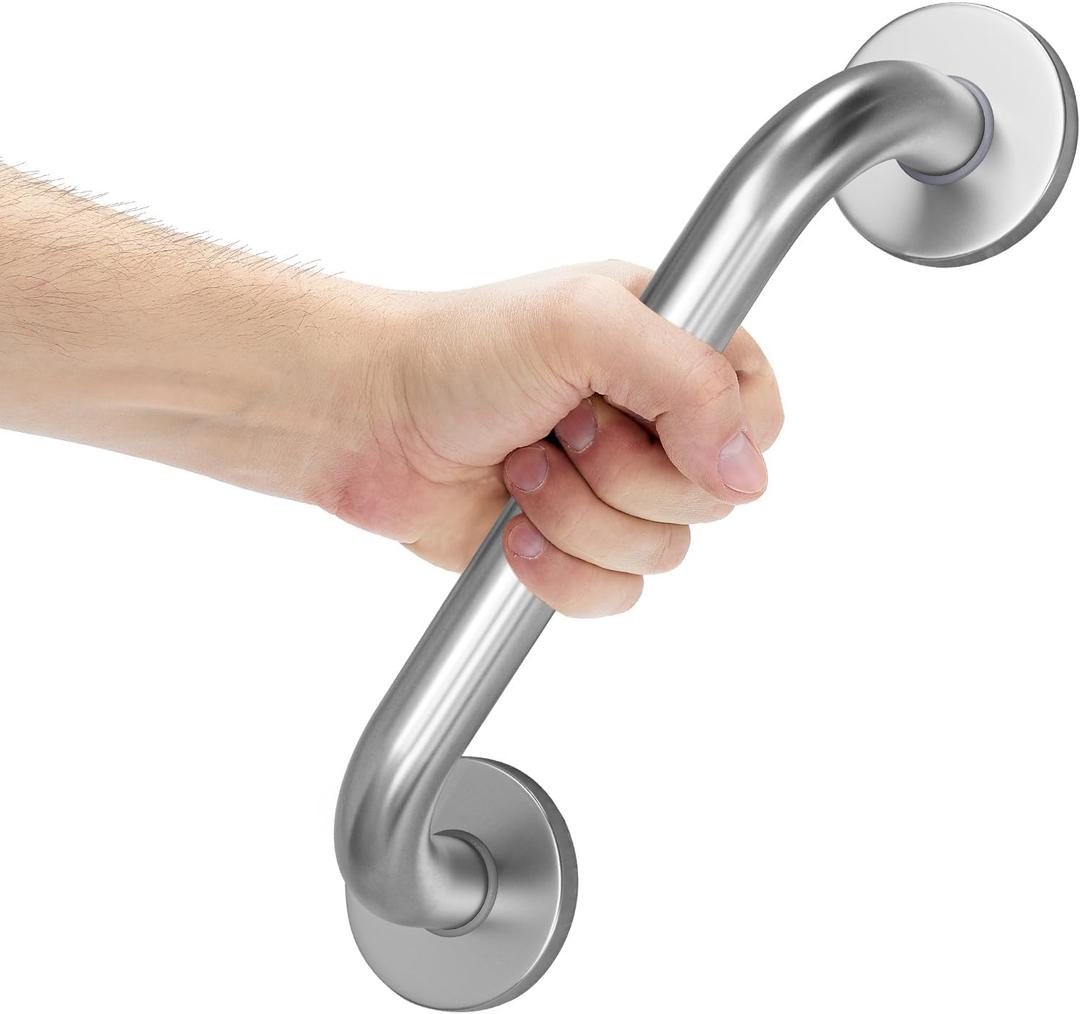 AmazerBath Shower Grab Bars for Seniors Anti Slip, Bath Safety Grab Bar for Needy, Stainless Steel Bathroom Safety Grab Bars, Thickened Bar Bigger Base Holds 500LBS, 12" L x 1.25" D, Brushed Nickel