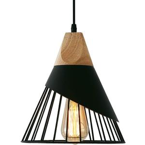 Black Farmhouse Wooden Pendant Light,Rustic Wood & Metal Pendant Lighting, Adjustable Height Hanging Ceiling Light Fixture for Kitchen Island Dining Room Bedroom Hallway