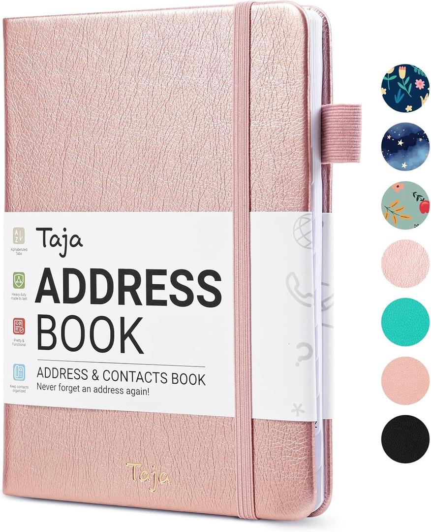 Taja Address Book with Alphabetical Tabs,Hardcover Address Books Large Print for Record Contacts, Small Address Book to Store All Your Important Informations In One Place - Rose Gold