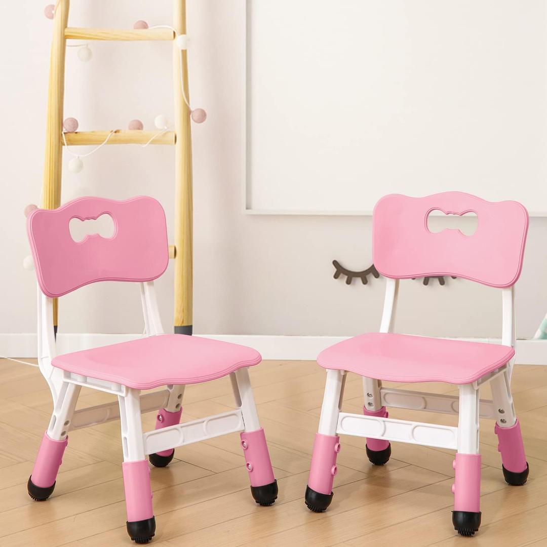 Adjustable Kid Chairs Indoor 3 Level Adjustable Suitable for Children Age 2-6. Maximum Load-Bearing 220LBS Suitable for Family Classroom and Nursery Child Seat Set (2-Pack-Pink), 11.8 inches x 11 inches x 22.4 inches