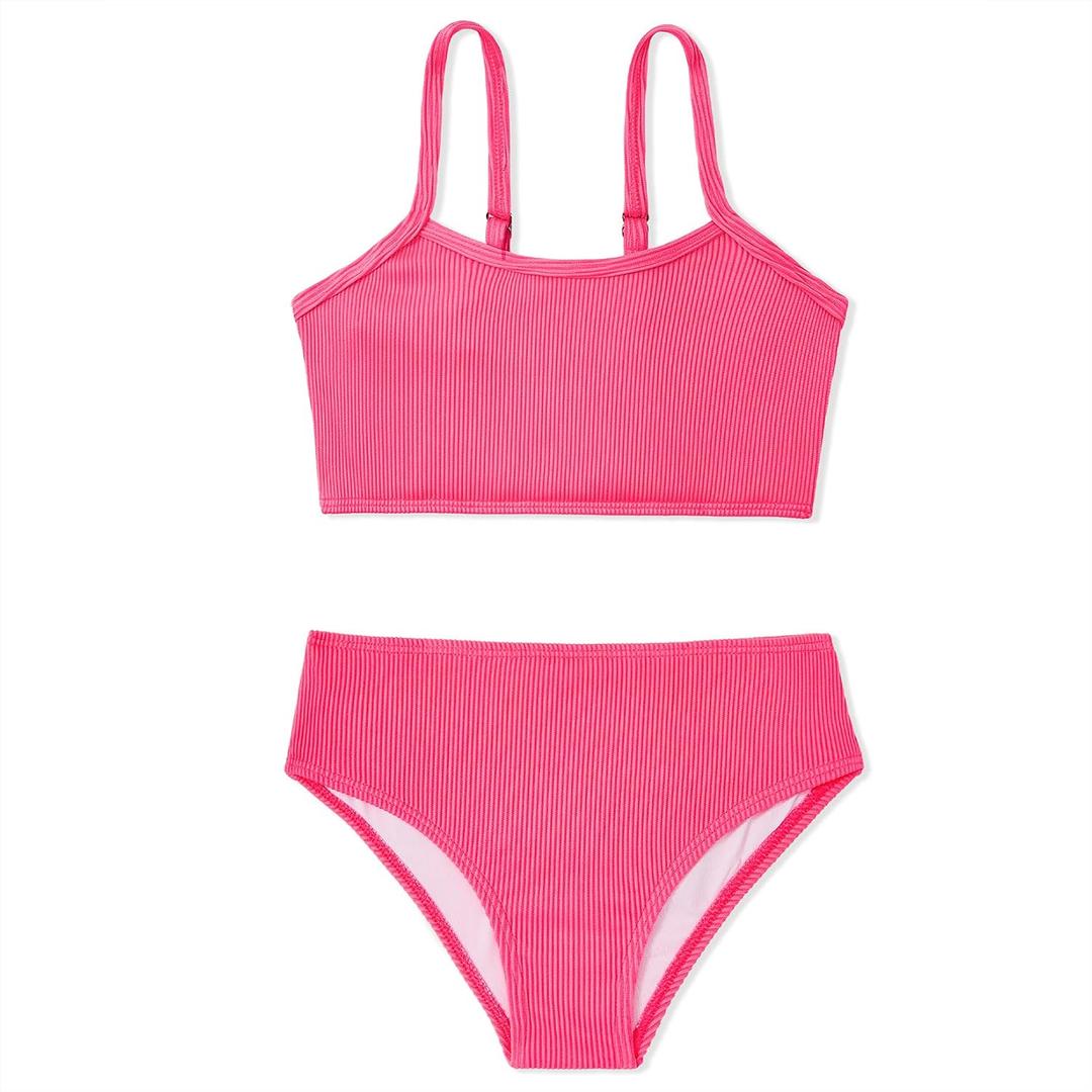 Century Star Girls Ribbed 2-Piece Bikini Swimsuit - Fully Lined Modest Bathing Suit for Teens & Tweens,2XL
