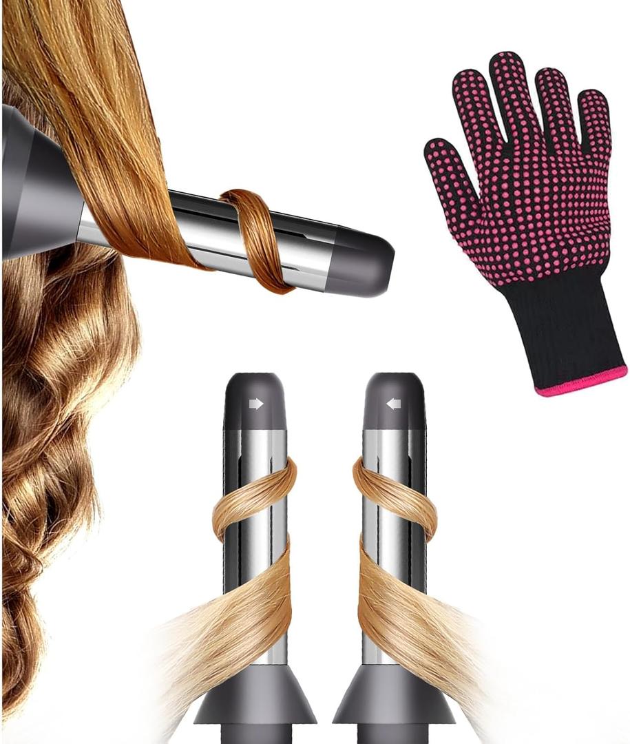 Automatic Curling Wands Attachments with 2 Curlers for Dyson Supersonic Hair Dryer Airwrap, Waver Styling Iron Tool Blow Dryer Accessories Set Detangling Comb and Heat-Resistant Glove