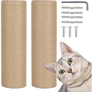 PowerKing Thick Natural Sisal Replacement Scratching Post,15.7" Length, 4.5" Thick, 2Pcs M8 Cat Scratch Post Refill Poles, Ideal for Refurbishment, Includes Screws, Natural (Beige)