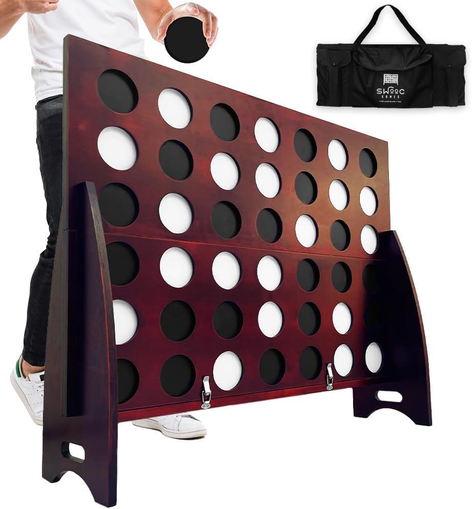 Swooc Games - XL Giant 4 in A Row (4ft x 3ft) All Weather with Carrying Case & 60% Quieter Design - Giant Connect Outdoor Game - Outdoor Games for Family - Jumbo Lawn Activity - Outside Fun