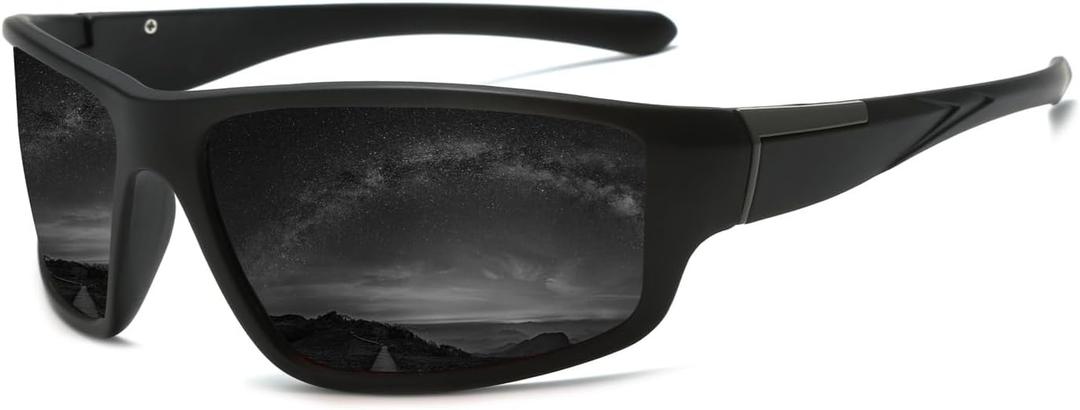 Sports Polarized Sunglasses for Men Women UV Protection Outdoor Cycling Driving Fishing Glasses (Black Frame/Grey Lens)