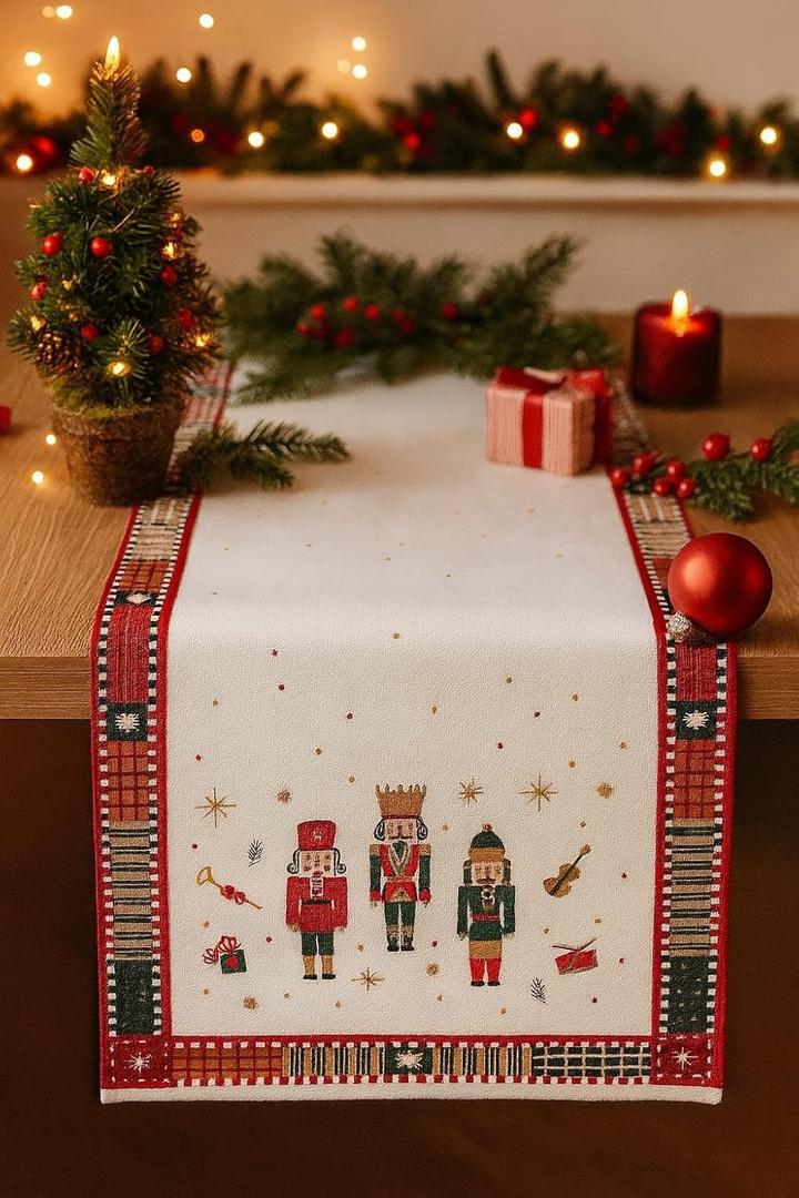 Folkulture Christmas Table Runner 90 Inches Long  Nutcracker Magic 100% Cotton Red Plaid Boho for Dining Table | Rustic Holiday Table Dcor for Indoor Xmas Decorations & Home Styling