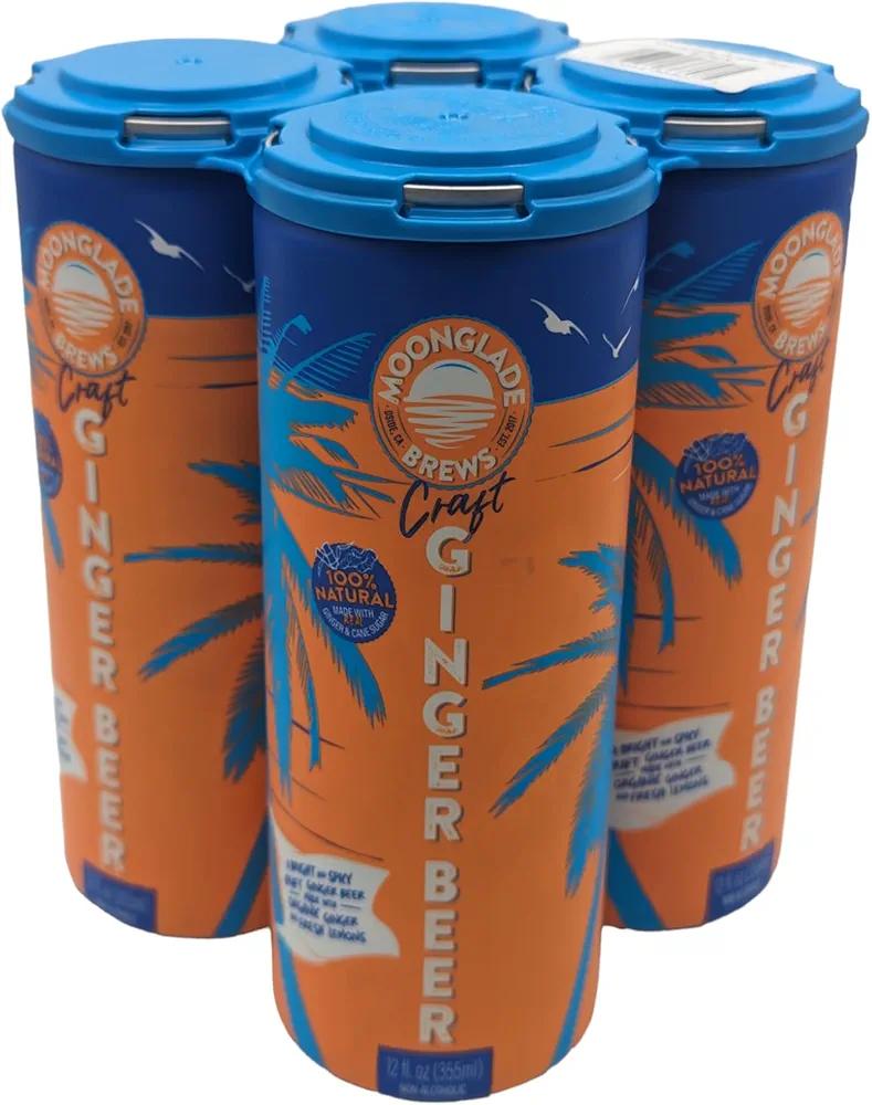 Moonglade Brews Craft Ginger Beer, Craft Cocktail Mixer with Peruvian Ginger, California Citrus, Botanically Brewed Soda, Less Sugar, More Flavor, Pack of 4