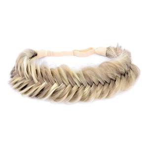 DIGUAN Wide Fishtail 2 Strands Synthetic Hair Braided Headband Classic Chunky Plaited Braids Elastic Stretch Hairpiece Women Girl Beauty accessory,59g (Light Highlighted)