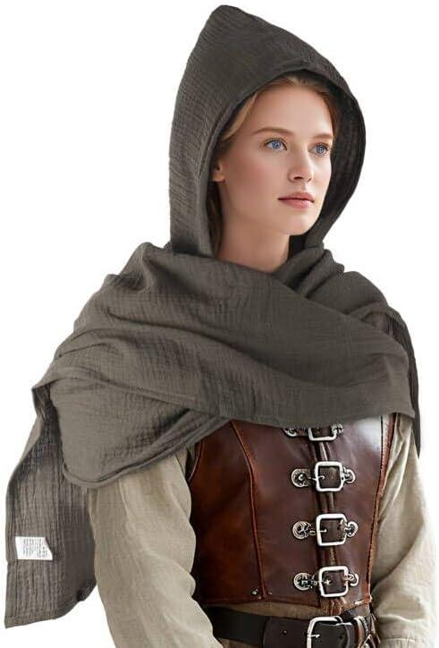 Women Men Fashion Shawl Scarf Cape | Multifunctional Hooded Cowl | Medieval Linen Cotton Cowl Hood |Vintage Goth Costume