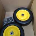 2 PCS 11x4.00-5" Lawn Mower Tires Flat Free,3/4" 5/8" 1/2" Bushing,3.4"-4"-4.5"-5" Centered Hub,Universal Fit Smooth Tread Tire for Zero Turn Lawn Mowers,with Universal Adapter Kit(Yellow Rim)