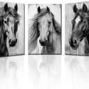 PBXBJY 3 Piece Horse Canvas Wall Art Black and White Horses Painting Prints Farm Animal Portraits Picture Wildlife Vintage Artwork Home Office Decor Framed (16.00" x 24.00" x 3PCS)