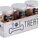 Dog Treat Container Cat Food Organizer Box with 3 Jars Personalized Pet Food Storage Containers Dog Treat Station Cat Treat Storage Farmhouse Decor Gift for Pet