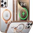 CASEKOO Desert Titanium 360 Polished for iPhone 15 Pro Case with Spin Magnetic Stand [Compatible with Magsafe][16FT Military Protection] Clear Back Titanium Alloy Sturdy Stand 6.1'', Rose Gold