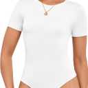 Cute Short Sleeve Tank Tops Bodysuit for Women Crew Neck Casual 2026 Summer Tops (S)