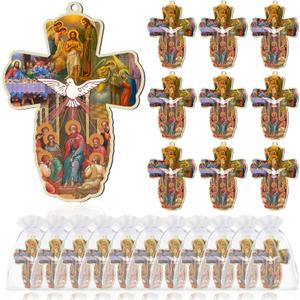 Landical 24 Pcs Holy Spirit Wood Wall Cross Spirit Dove for Wall First Communion Baptism Gifts with Organza Bags for Guests Confirmation Catholic Favors De Bautizo Cruces