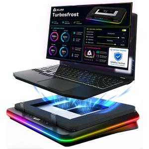 KLIM Turbofrost Laptop Cooling Pad for Gaming  4 x 4000 RPM Turbo Fans, RGB Lighting, 4 USB Ports, Dual Power (USB-C/DC), Sealed Foam for Fast Cooling  Fits Up to 17 Laptops  Grey Space