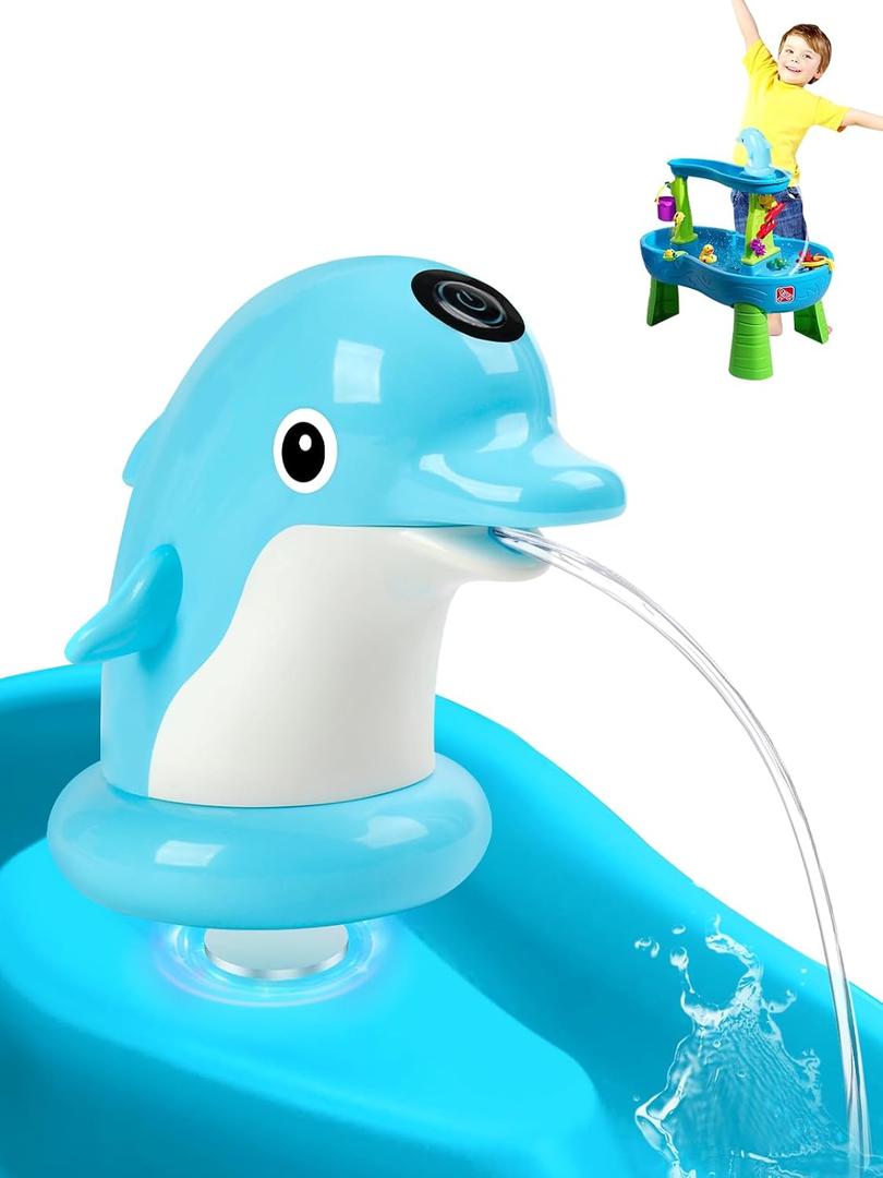 Dolphin Water Table Pump with Magnetic Base No Drill 3H Runtime Continuous Flow Rechargeable for Step 2 for Kids Outdoor Water Play Toys Stable Water Fun Accessories Blue