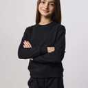 Real Essentials 3-Pack: Girls Ultra-Soft & Warm Long Sleeve Fleece Crew Neck Pullover Sweatshirt (Medium, Set 1)