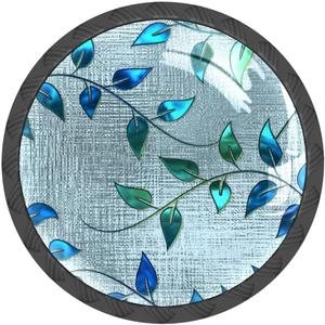 4 Pack Drawer Knobs Stained Glass Blue Leaves Crystal Glass Round Knobs Pulls Handles for Cabinets Dressers Kitchen Bathroom - Cupboards Wardrobes Hardware Furniture Knobs