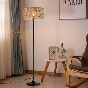 SUNLLOK Bamboo Floor Lamp for Living Room, Industrial Rattan Lampshade Tall Standing Lamp with Foot Switch, Modern Black Boho Woven Floor Light Decor for Kitchen Island, Bedroom, Office, Restaurant