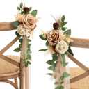 Ling's moment 8 Wedding Artificial Aisle Pew Flowers Chair Decorations Arrangements with Chiffon Ribbons Begie for Ceremony Reception Chair Back Floral Decor Reception Church Party Outdoor