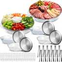 Baderke 6 Sets 11.8" Chilled Serving Tray for Parties Round Iced Platter with Ice Underneath Stainless Steel Clip Fruit Fork Shrimp Cocktail Serving Dish for Oysters Crawfish Fruits (Original)