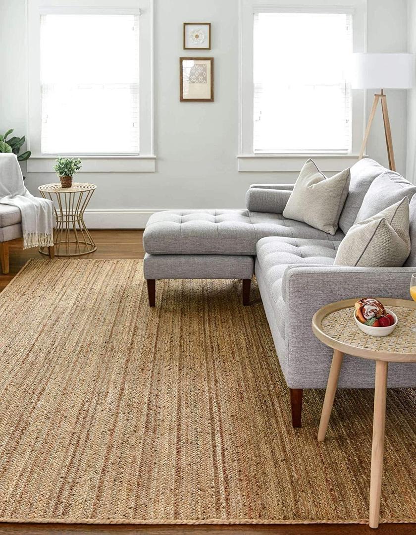 FRELISH DECOR Handwoven Jute Area Rug - 8x10 Feet Natural Yarn - Rustic Vintage Beige Braided Reversible Rectangular Rugs for Bedroom - Kitchen - Living Room - Farmhouse (8' x 10' Natural)