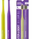 Medium Soft Toothbrush for Adults | Ultra-Dense Rounded Bristles | Gentle on Gums | Deep Plaque Removal | Whiter Smile | Suitable for Braces | 2 Pack Multicolor (Green + Purple)