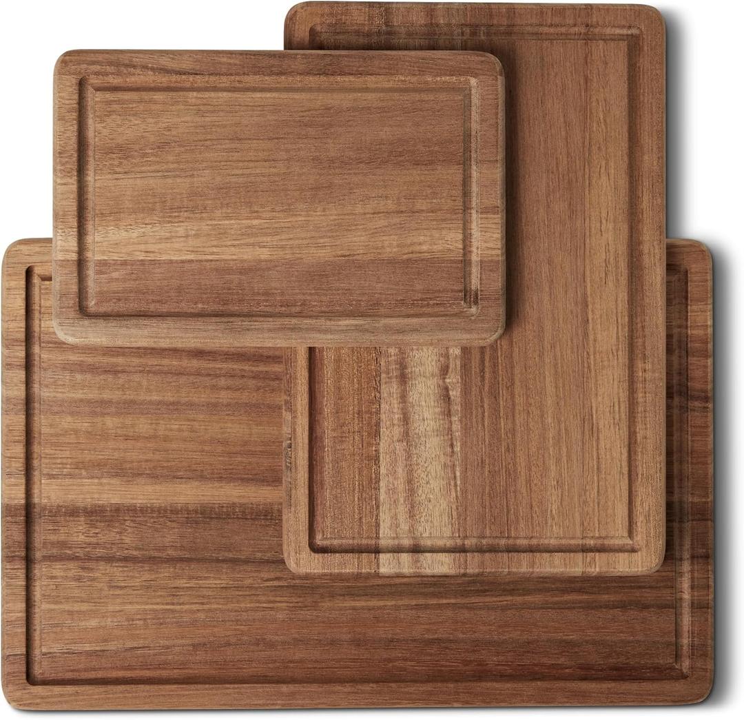 Amazon Basics Wooden Chopping Boards, 3-Piece Set, Acacia Wood Pre Oiled