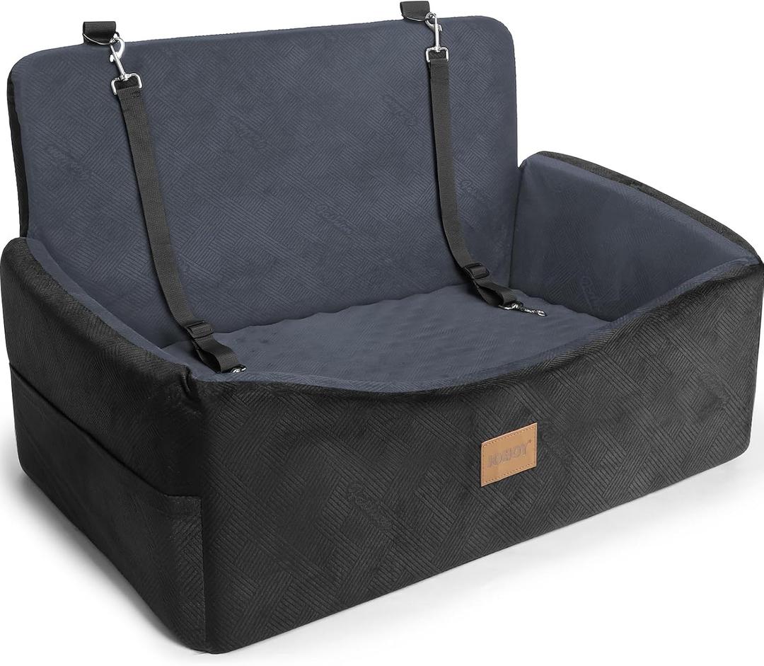 Dog Car Seat for Large Medium Sized Dogs Under 55 lbs, Dog Booster Seat for 2 Small Dogs with Detachable Washable Cover and Cushion, Memory Foam Pet Car Seat with 2 Safety Belts and Storage Pockets