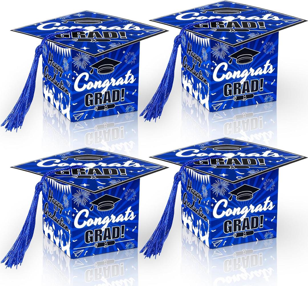 KPOSIYA Graduation Cap Gift Boxes with Tassel, 32pcs Class of 2026 Graduation Party Favors Candy Boxes, Small Treat Box for 2026 Grad Table Centerpieces DecorationsBlue