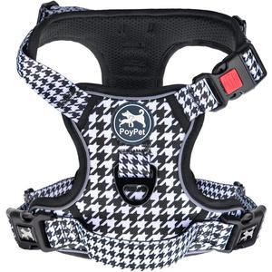 PoyPet No Pull Dog Harness, [Release on Neck] Reflective Adjustable No Choke Pet Vest with Front & Back 2 Leash Attachments, Soft Control Training Handle for Small Medium Large Dogs(Houndstooth,L)