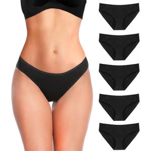 YADIFEN 5 Pack Cotton Underwear for Women Hipster Panties Low Briefs Bikini Underwears (Small)
