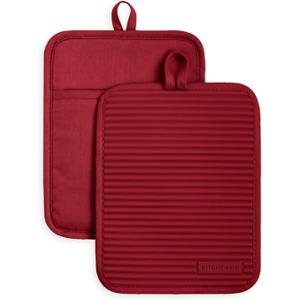 KitchenAid Ribbed Soft Silicone Pot Holder 2-Pack Set, Smoked Paprika Red, 7"x9"