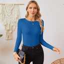 VICHYIE Fall Clothes Womens Crewneck Ribbed Long Sleeve Shirts Slim Fitted Tee Casual Basic Tshirt Top (Blue, M)