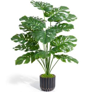 florisso 28" Artificial Monstera Plant Tall Fake Faux Plants Indoor Outdoor Tree for Living Room Home House Decoration