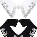 2 Pcs Fake Collars Detachable Collar Rhinestones Dickey Collar for Women Blouse Half Shirt Christmas Graduation Daily Wear