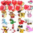 JOYIN 26 Packs Valentines Day Cards with Building Blocks, Prefilled Hearts with Cards Filled with Animal Building Blocks for Valentine Party Favor, Classroom Prize Supply