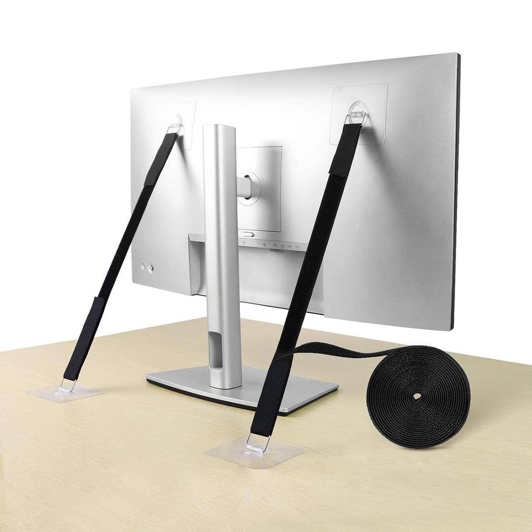 HMOKGRT 4 Pack Cut to Length TV Safety Straps for Flat Screen, No-Drill TV Anchors for Baby Proofing, Anti-Tip Adjustable Earthquake Straps for Furniture, 16ft Hook and Loop Straps and 8 Adhesive pads