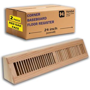 [2 Pack] Fits 24" Baseboard Space | Wooden Corner Baseboard Register by Handua | Return Air Grille | 18" External Length Decorative Air Supply Vent Cover | Pre-Finished Natural Red Oak [Face] Diffuser