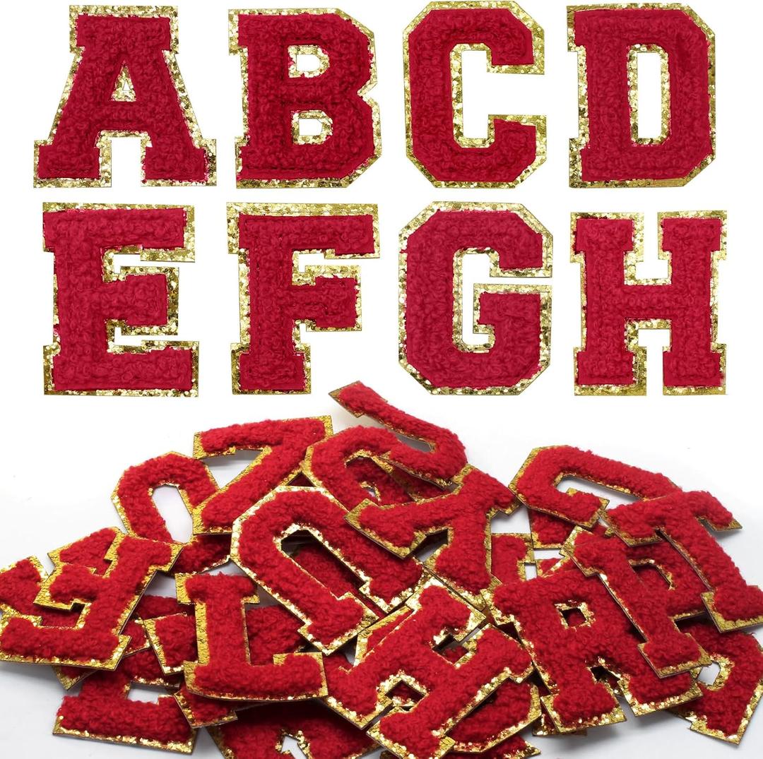 26 PCS Self Adhesive Patches Chenille Letters Patches, Red Varsity Letter Patches 2.2 Inches A-Z Felt Letter Stickers for Clothing Hats Backpacks