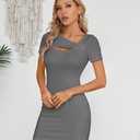 VICHYIE Womens Summer Dresses Cutout One Piece Ribbed Bodycon Mini Short Sleeve Casual Slim Fitted Pencil Dresses (Gray, L)