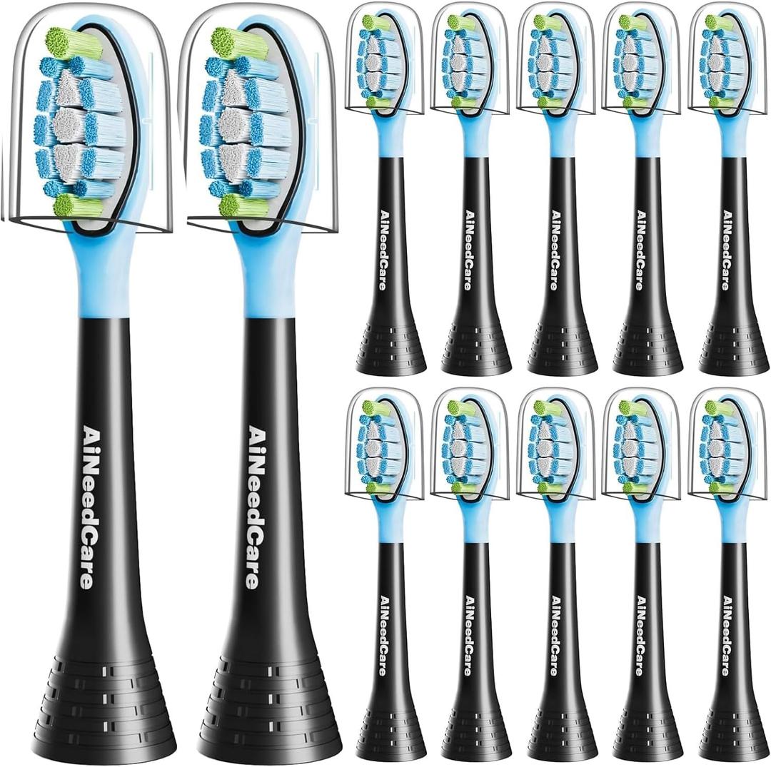 12 Pack Toothbrush Replacement Heads for Philips Sonicare, Electric Brush Heads Compatible with Phillips Sonic Snap-on Care Head (Black)