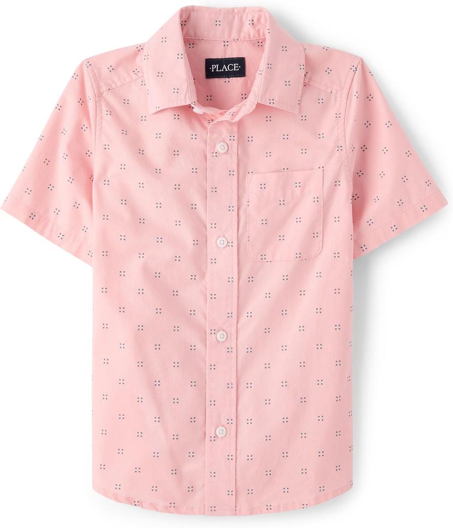The Children's Place boys Short Sleeve Button Up Shirt (Lt Plum, XS)