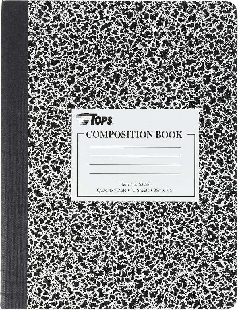 3 x Tops 63786 9-3/4" X 7-1/2" Quad Ruled Composition Notebook