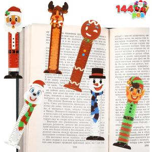 JOYIN 144 PCS Christmas Bookmark Rulers Bulk Party Favors with 6 Designs for Holiday Present Goodie Gift, Classroom Rewards for Kids, Student, Goody and Prizes
