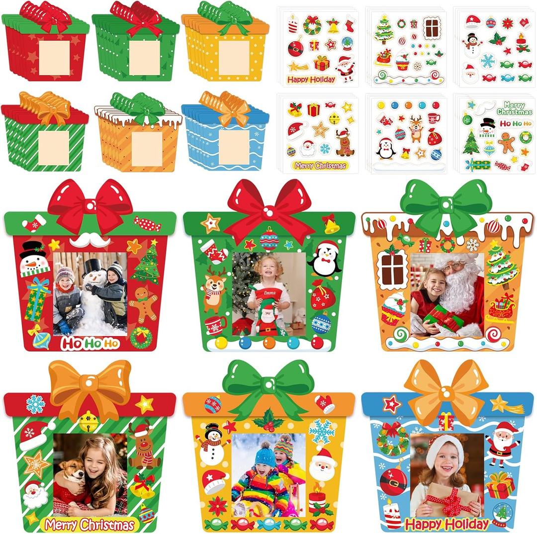 24 PCS Christmas Picture Frame Ornaments Paper DIY Photo Frame Craft Set Hanging Decorations For Christmas Tree Decor (Gift Box)
